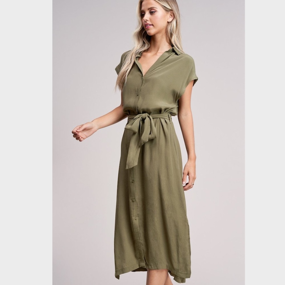 Nwot! Olive Button-Up Midi Dress By Arrays - image 2